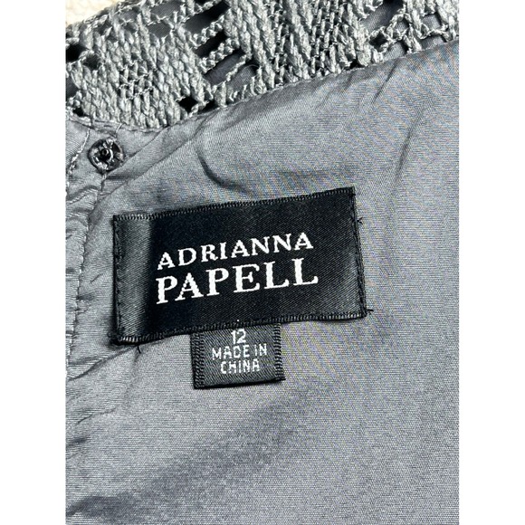 Adrianna Papell Gray Lace Cocktail Dress Party Career Size 12 Crochet Career - Picture 3 of 13